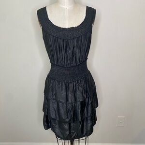 Moon River Black Layered Tiered Ruffle Shirred Waist Sleeveless Cocktail Dress S